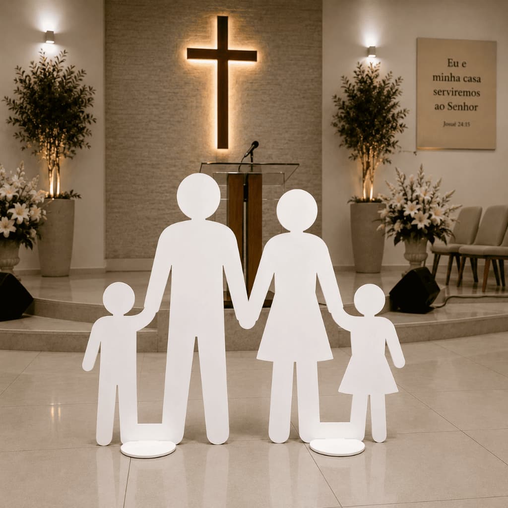 Casal Família Feliz MDF Decorativo Fica Em Pé Chão 60x65cm