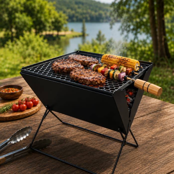 Churrasqueira Maleta Dobravel Portatil Compacta Pratica com Grelha Camping Pesca