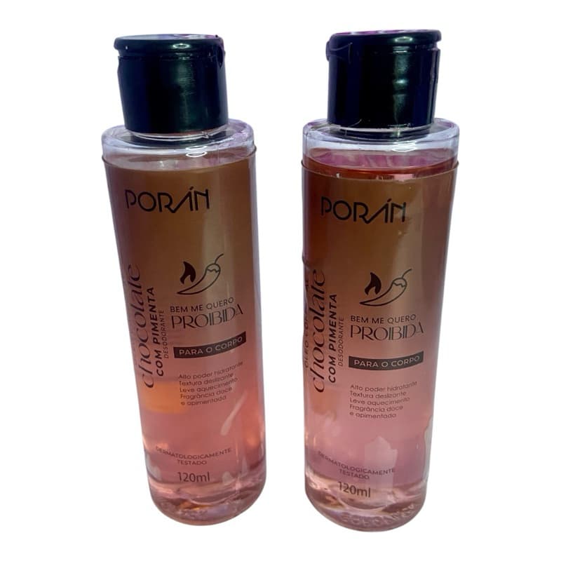 Óleo Corporal Chocolate com Pimenta - Porán - 120ml Hidratante Deslizante Aromático as