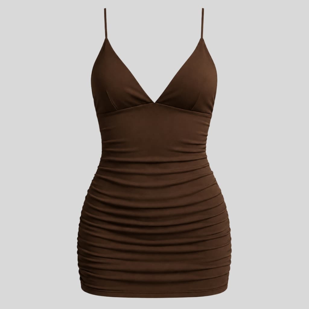 Vestido Feminino Justo Curto Tubinho com Franzido Lateral e Alça Fina – Moda Festa e Balada