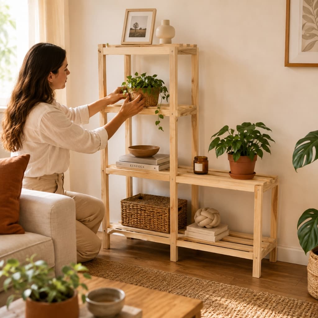 Estante de Madeira Pinus 6 Prateleiras Rústica 1m Sala Livros Decoração Varanda Guga