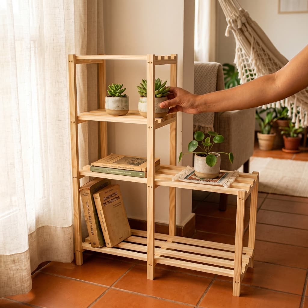 Estante Madeira Pinus 100x100x31cm Casa Morais Modelo Guga Desmontada