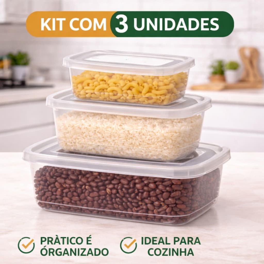 Potes Organizadores Plástico Transparente PMG Cozinha Kit com 3 Unid