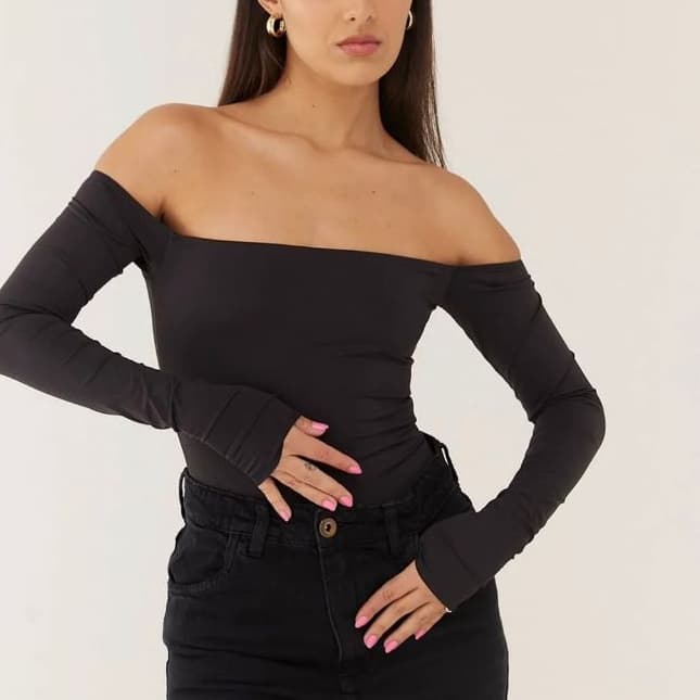 Body Feminino Ombro a Ombro Manga Longa Blusa Inverno
