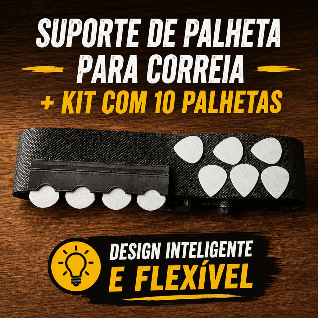 Porta Palheta Para Correia Guitarra Baixo + Kit 10 Palhetas 1mm