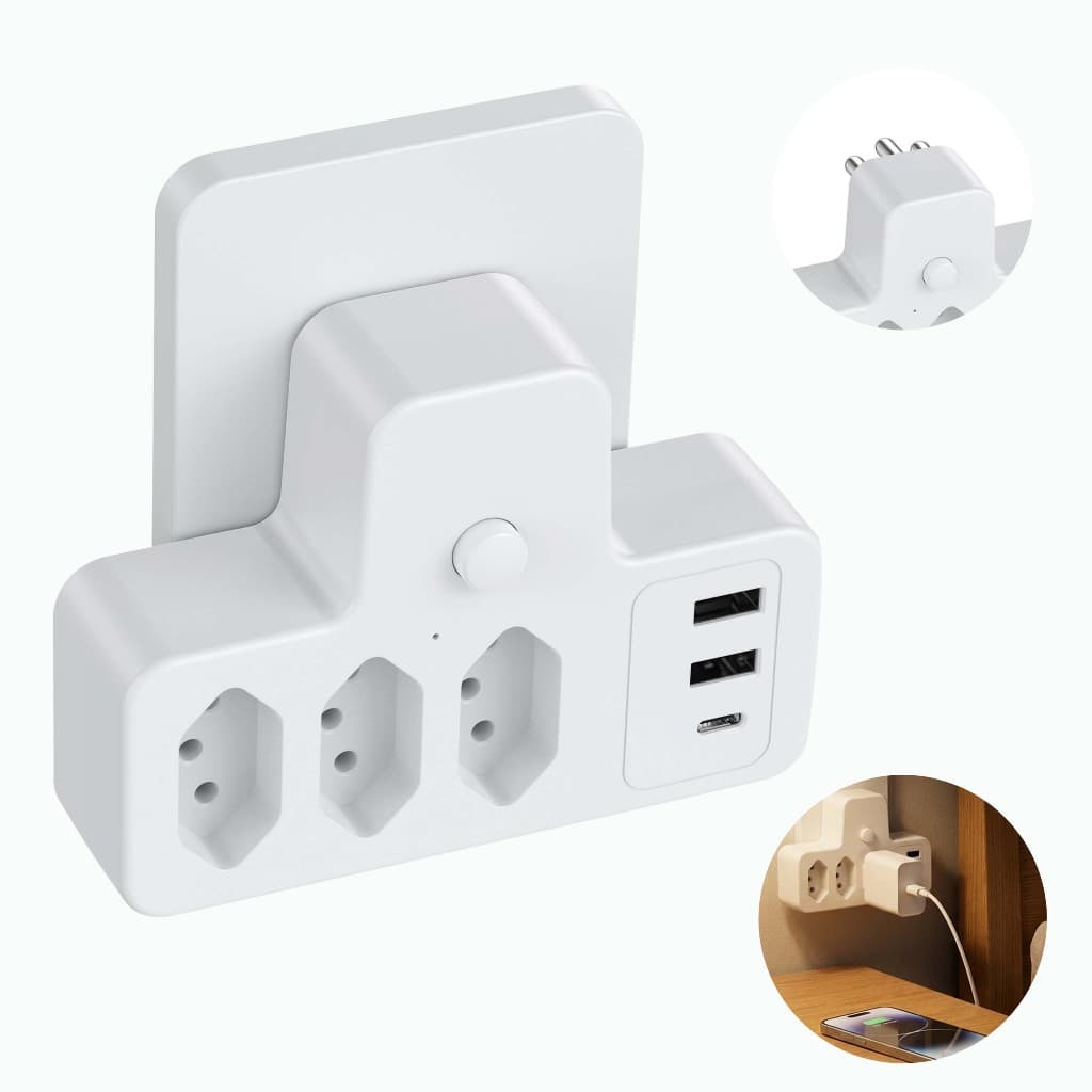 Conector De Extensão Portátil 3 Universal Plug Carregador Rápido 2 Usb 1 Tipe-C Transformador