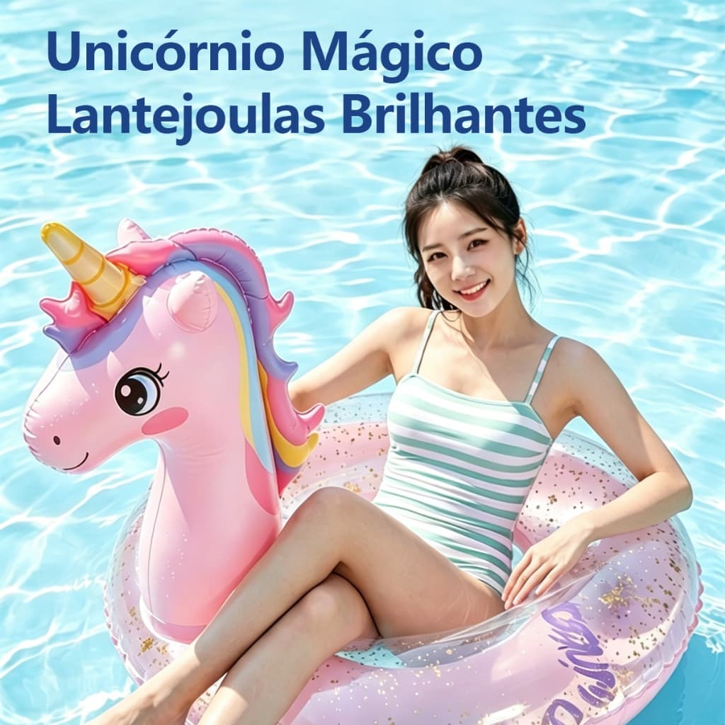 Boia Inflável Unicórnio Transparente 84cm,Detalhes Rosa Coloridos, Resistente, para Piscina e Praia,