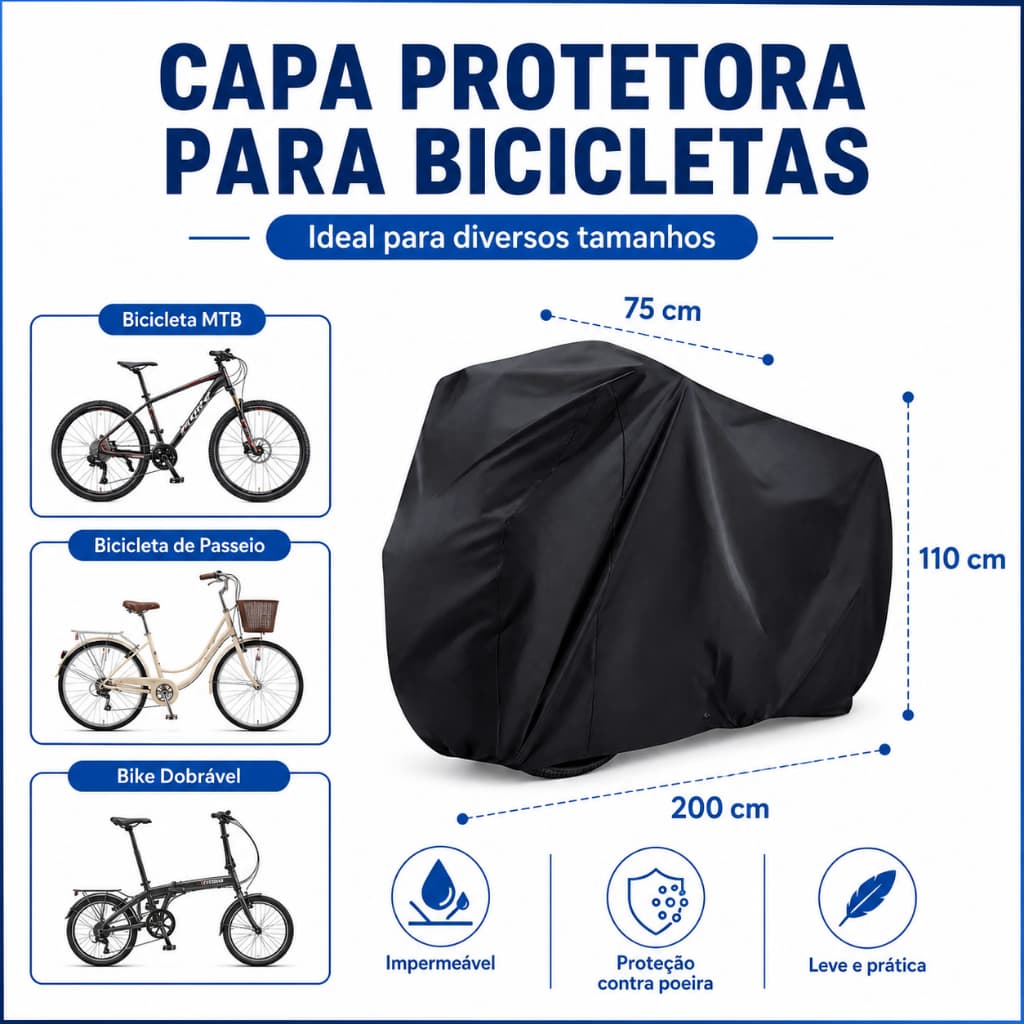 Capa Protetora Para Bicicleta Impermeável 200x110cm Bike MTB Passeio Dobrável