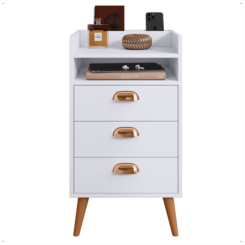 Mesa de Cabeceira Heloísa com 3 Gavetas e Porta Celular Sofisticação para seu Quarto - Várias Cores