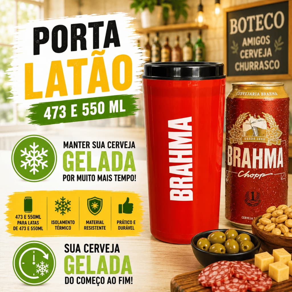 Porta Latão 473ml Suporte Cerveja Lata Térmico  Brahma Pilsen