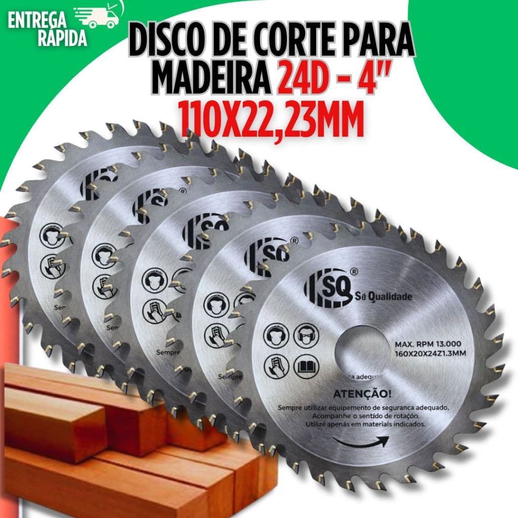 Disco Corte Madeira 24 Dentes 110x22,23mm Serra Circular 4" Esmerilhadeira Makita Profissional