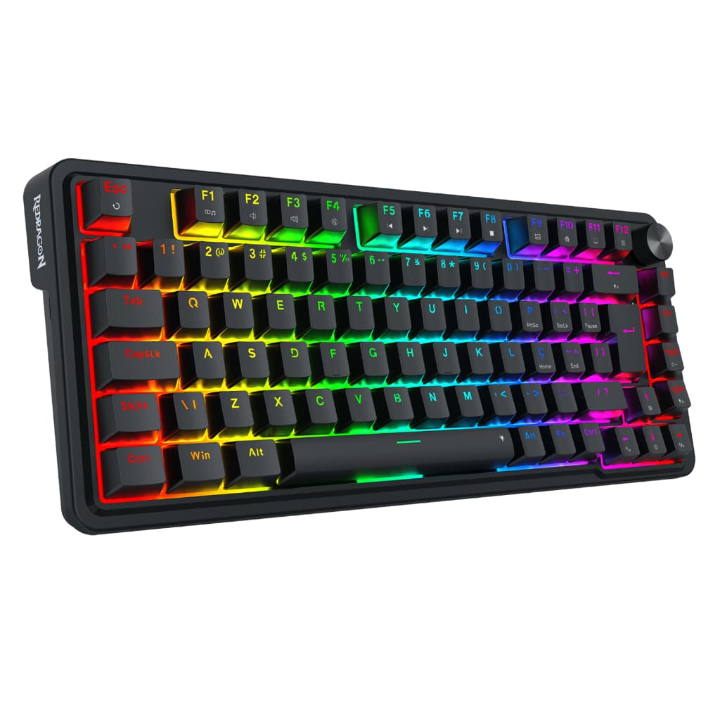 Teclado Gamer Magnético Redragon Ucal RGB Preto 75% ABNT2 8K Polling Rate, Software personalizável