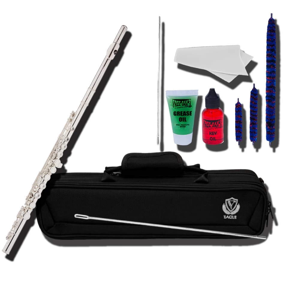 Flauta Transversal Prateada Eagle FL03S Com Kit Limpeza