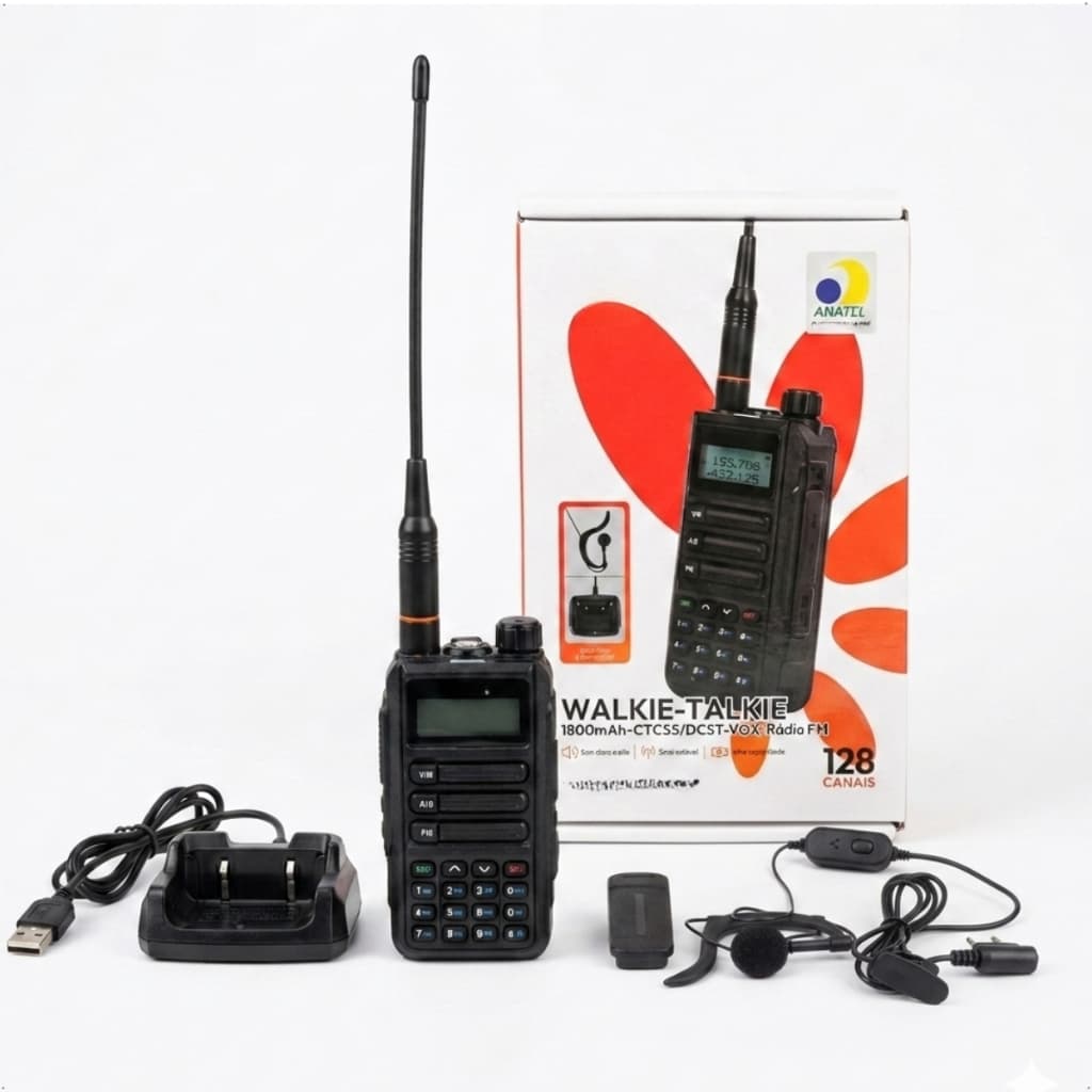 Radio Comunicador Walkie Talkie Profissional 128 Canais Anatel Longo Alcance Bateria 1800mAh