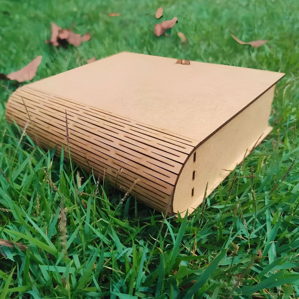 Caixa para livros em MDF na cor madeira natural | Caixa de armazenamento decorativa com tampa dobrável ALTO