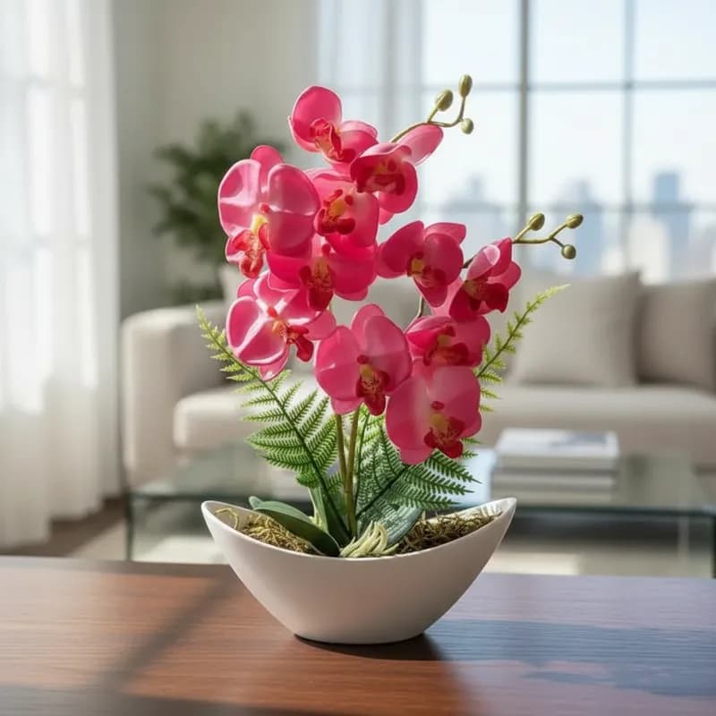 Arranjo de Orquídea Artificial Com Vaso Barca Luxuoso