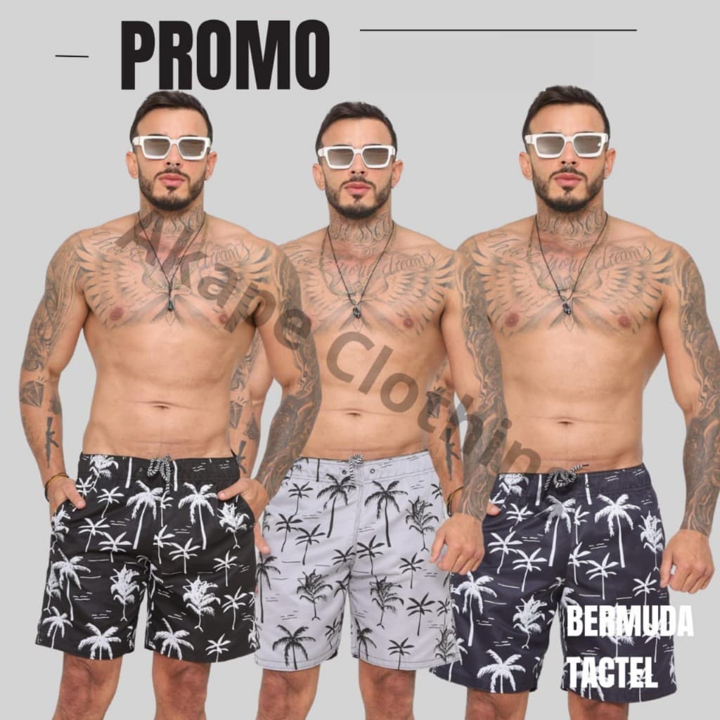 Short Tactel coqueiro Grosso Masculino Mauricinho Adulto Praia & Piscina Academia Bermuda Verão