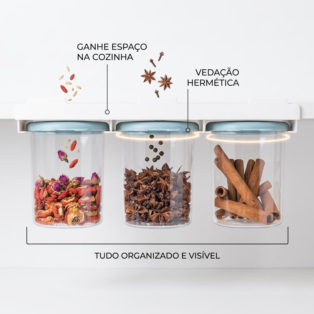 Kit conjunto 3 potes herméticos 900ml com tampa suporte organização cozinha