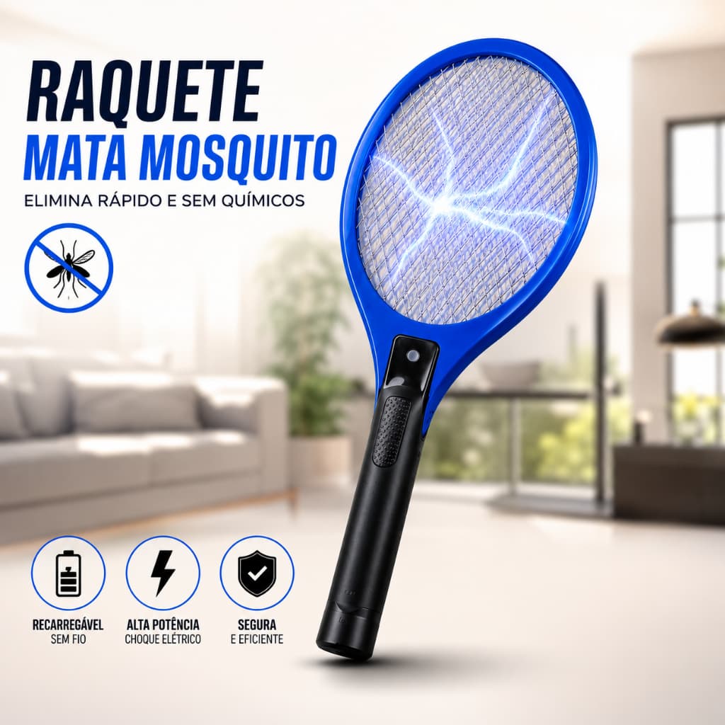 Raquete Mata Mosquito Elétrica Potente Recarregável Bivolt