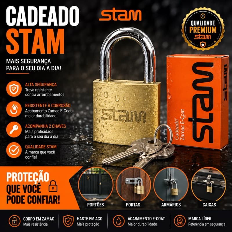 Cadeado Stam 20mm Original com 2 Chaves Pequeno Resistente para Mochila Armário Gaveta