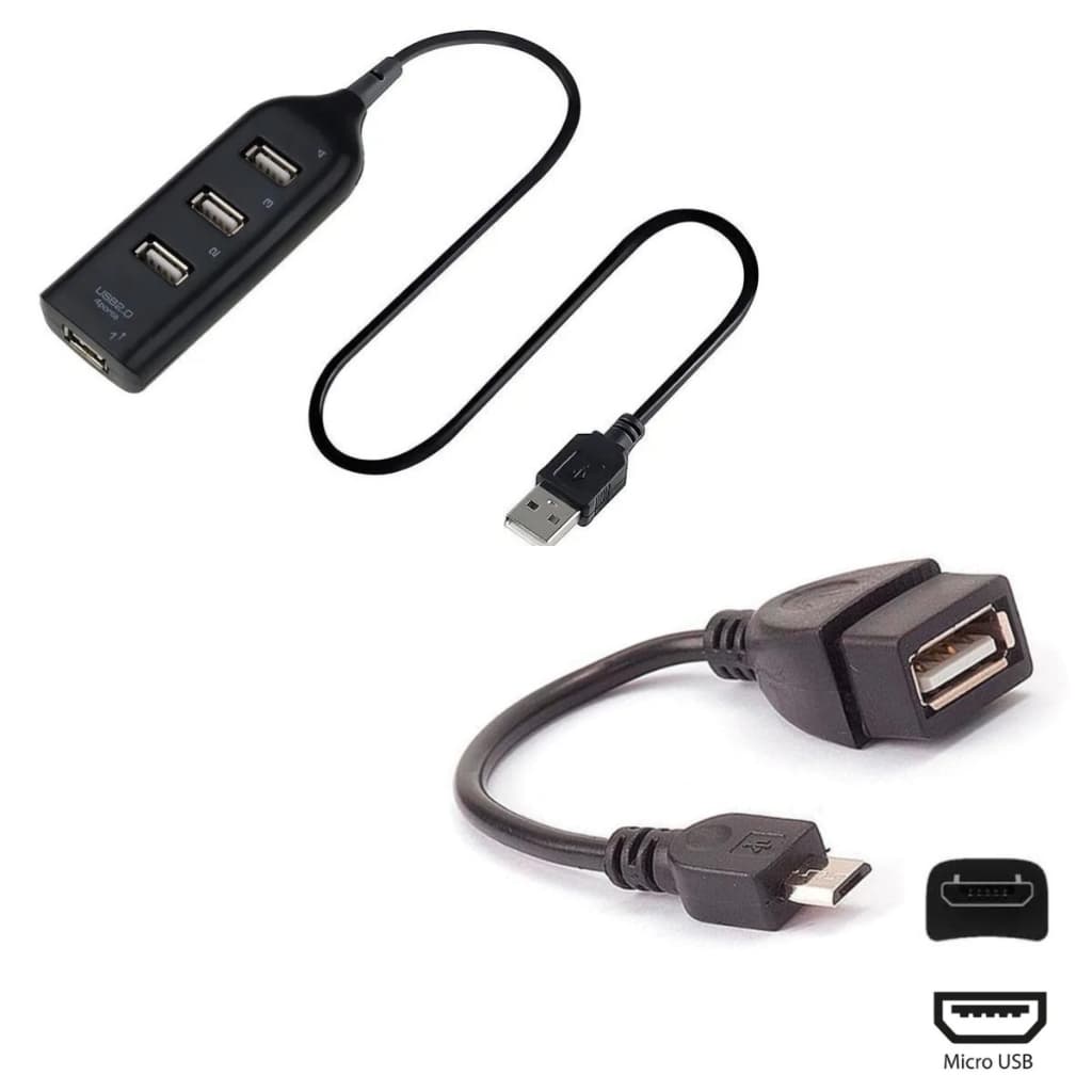 Kit Mobilador Hub USB 4 Portas + Cabo Adaptador OTG Usb Micro Usb V8 Para Celular Tablet Notebook