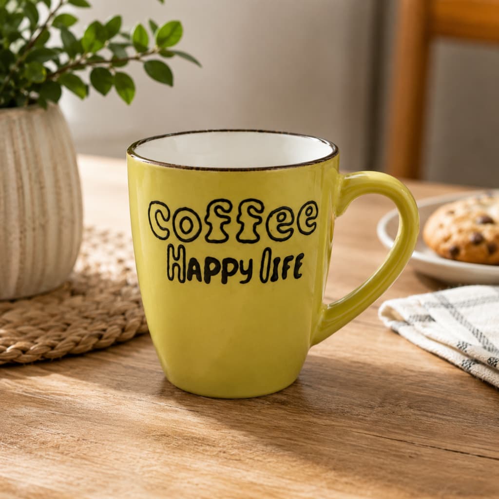Caneca de Cerâmica 200ml Estampada Coffee Happy Life – Resistente e Ideal para Presente Envio Rápido