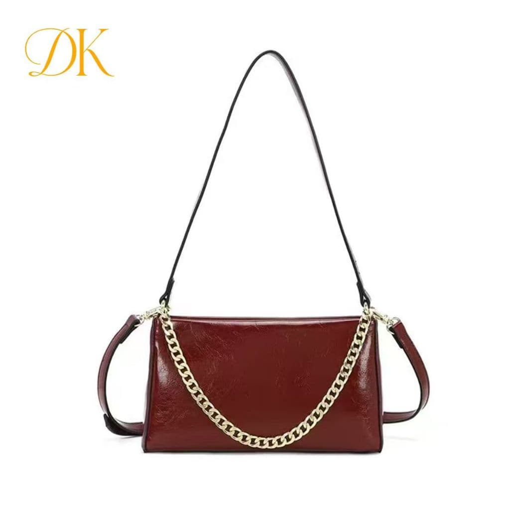 Bolsa Feminina de Couro com Corrente, Transversal e Ombro, Bege, Versátil JK001 DUKEMODA