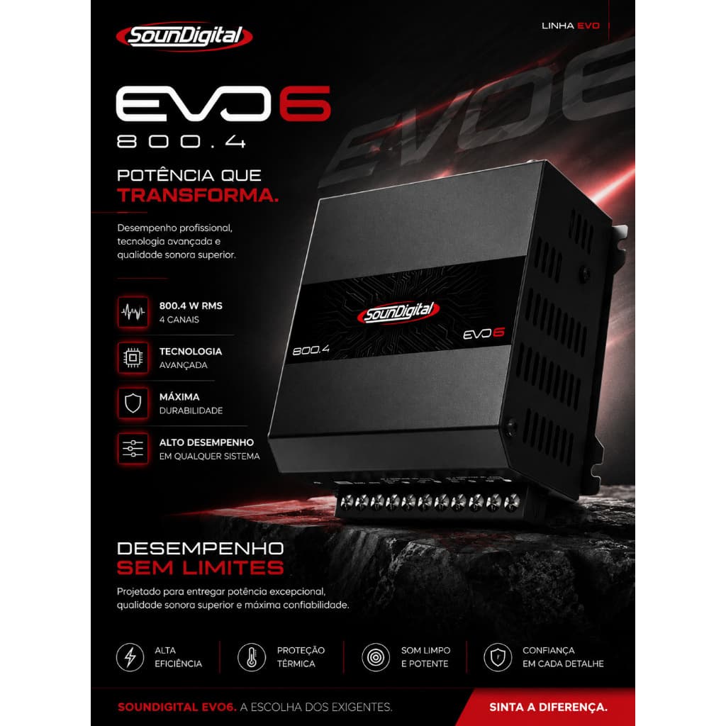 Soundigital EVO6 800.4 Módulo Digital 4 Canais Som Automotivo