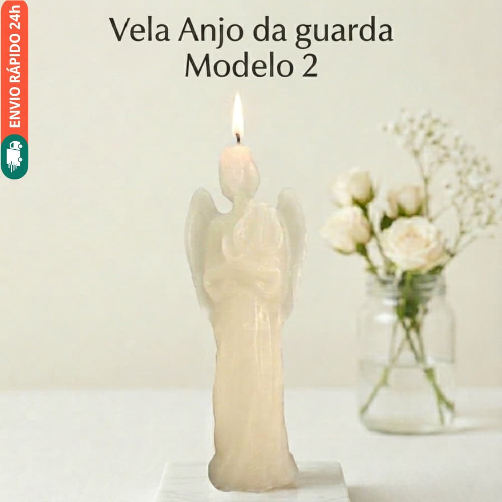 Vela Anjo da Guarda com Harpa Decorativa Ritual Proteção Oração Agradecimento Fé Devoção