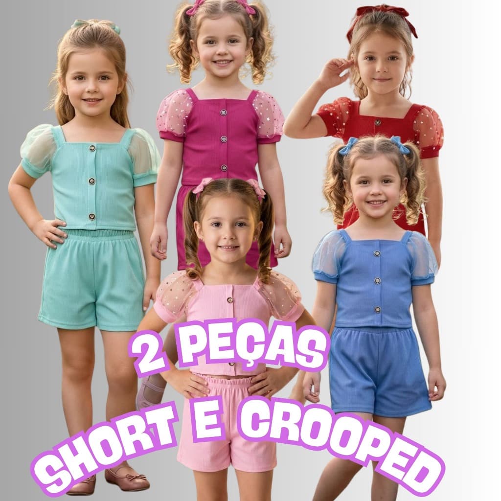 Conjuntos Cropped Infantil Feminino Short Confortável Menina Tam 2 ao 8 Cores Variadas