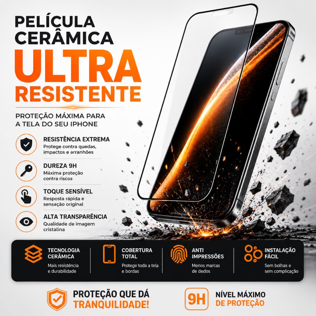 Película Cerâmica 3D iPhone Anti Impacto Tela Toda Ultra Resistente