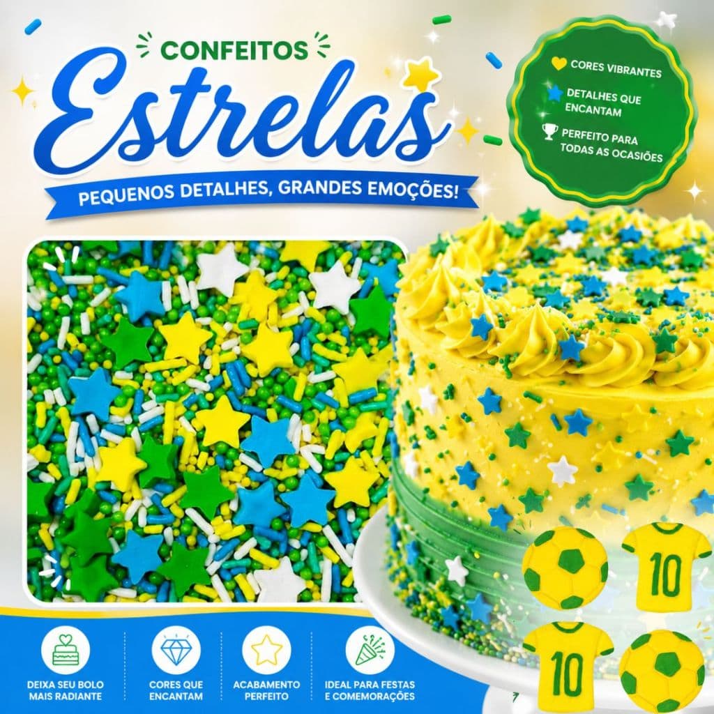 Confeitos de Açúcar Tema Copa do Mundo 100% Comestíveis Para Decoração De Doces Jady Confeitos!