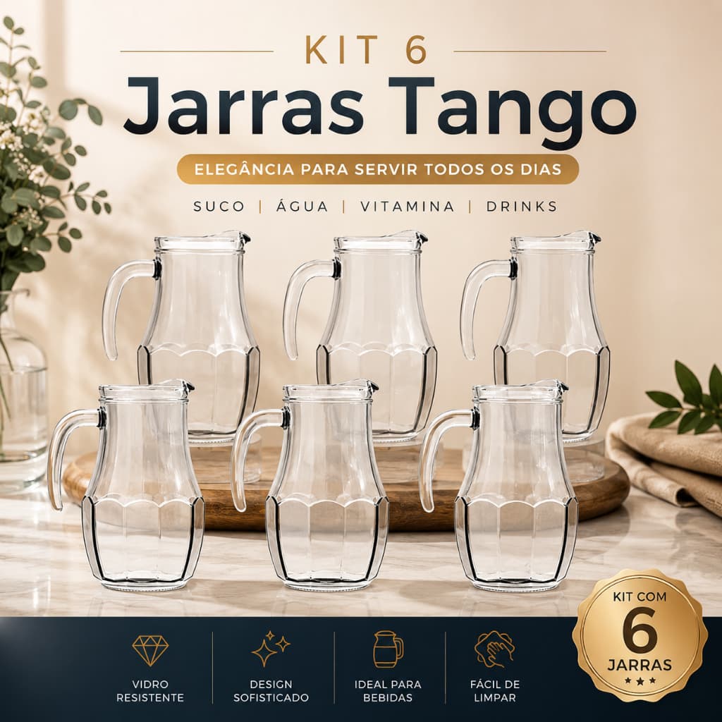 Kit 6 Jarras Vidro Para Suco Água Vitamina Restaurante Bar