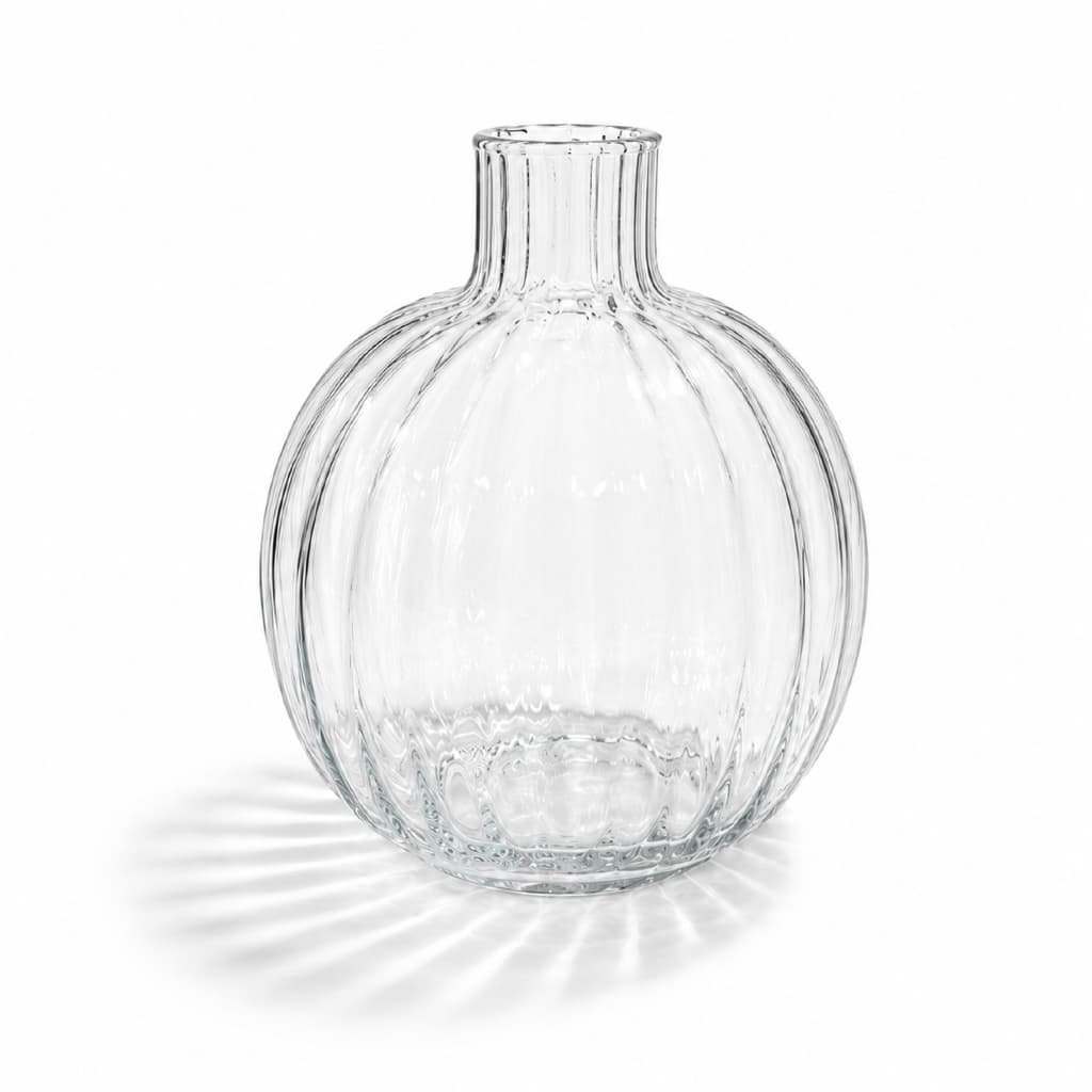 Vaso de Vidro Canelado 17cm Romênia – Decorativo Premium Elegante para Sala, Lavabo e Mesa Moderna