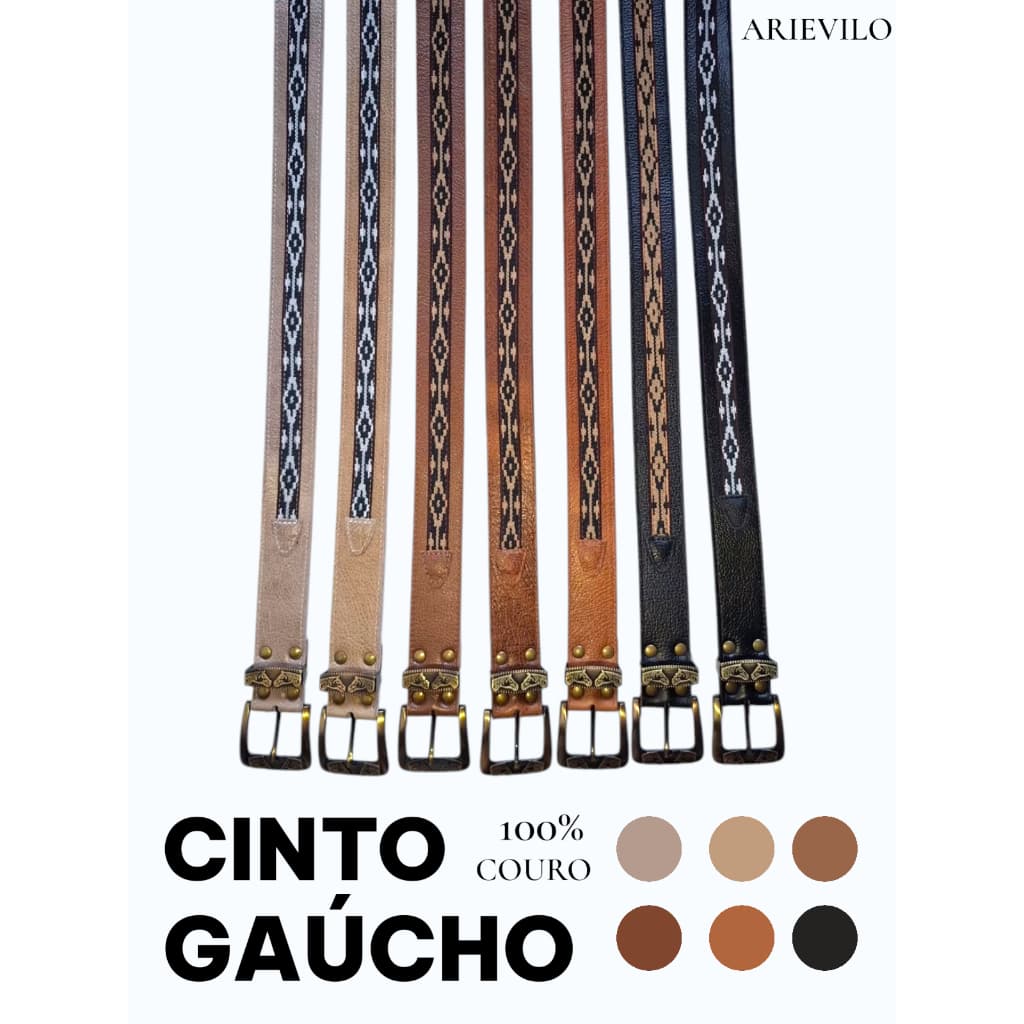 CINTOS GAÚCHO EM 100% COURO LEGÍTIMO COM FITA PAMPA E FIVELA PERSONALIZADA