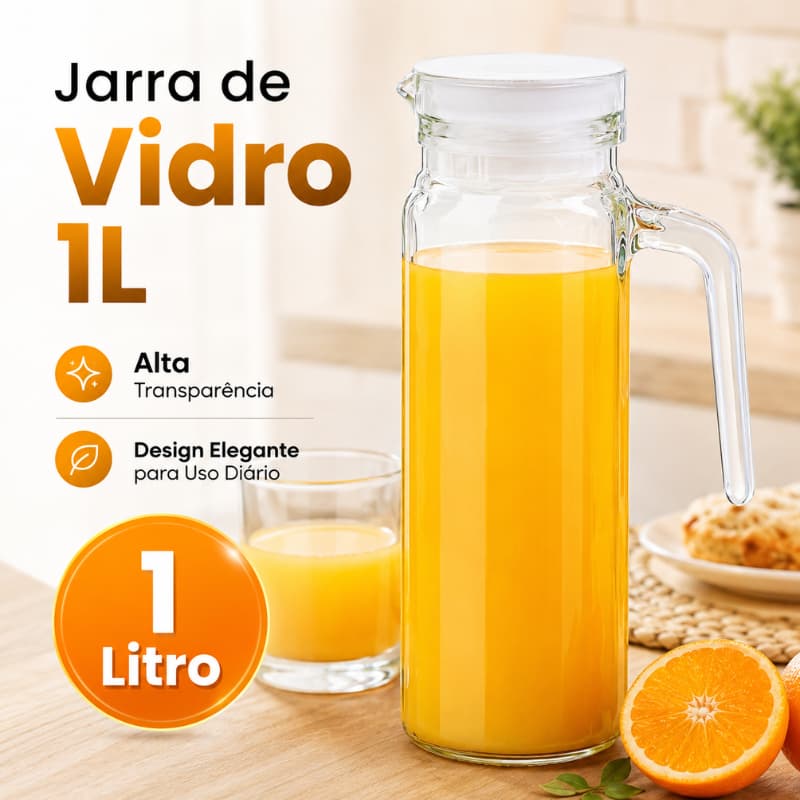 Jarra Vidro Redonda 1 Litro Alta Transparência Design Elegante Uso Diário Cozinha