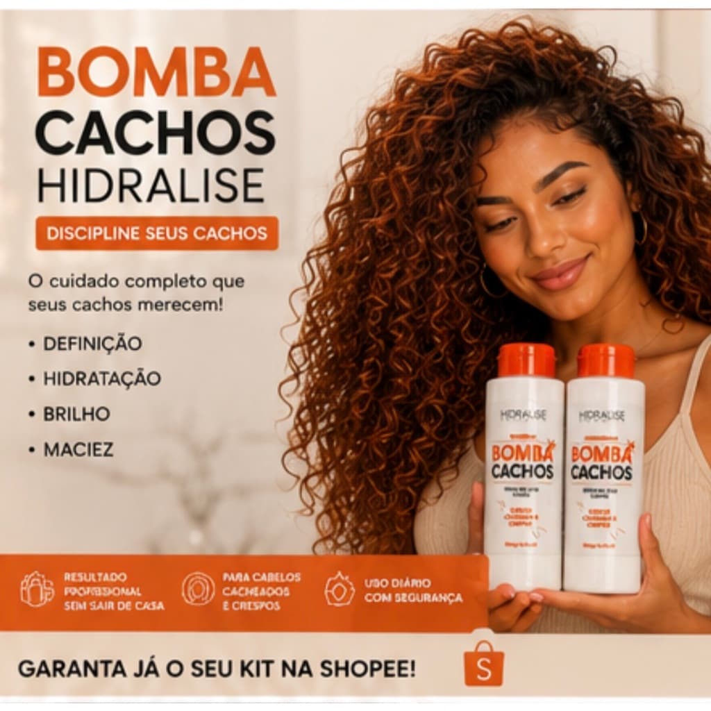 Kit Shampoo & Condicionador Bomba Cachos 500 ml cada com Óleo de Argan Coco Karité e Quinoa para Cabelos, Hidratante