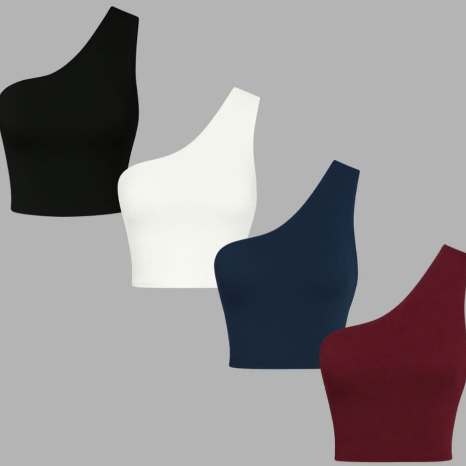 Kit 4 Top Cropped Um Ombro Só Suplex Feminino Casual Confortável