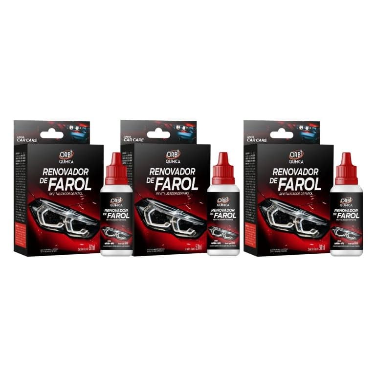 Renovador de Farol Orbi Tira Amarelado e Aspecto Fosco Revitalizador 50ml + Estopa - 3 UNIDADES