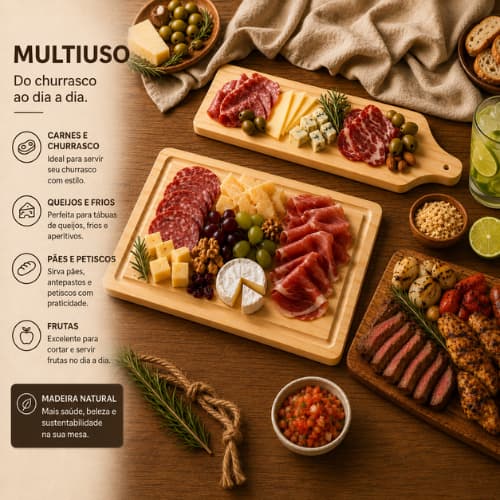 Kit 02 Tábuas De Corte E Petisqueira Madeira Pinus Premium