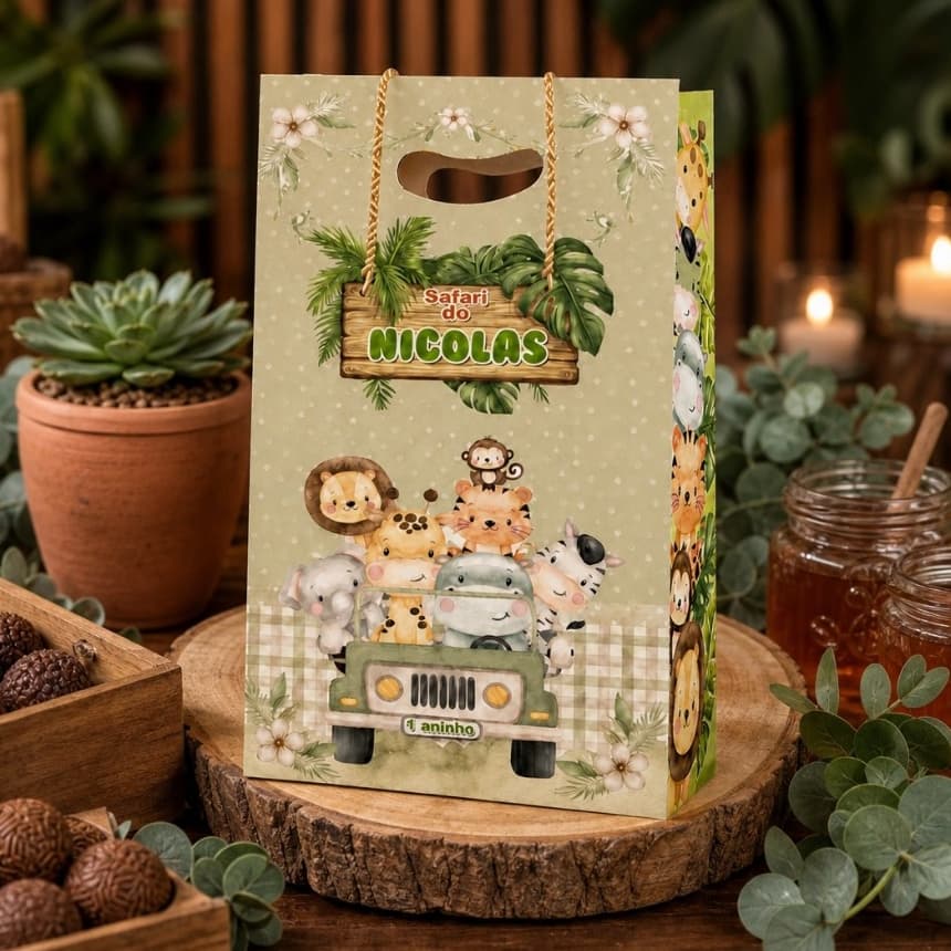 Sacolinhas Safari Baby Lembrancinhas Personalizadas Bichinho Selva Cut Sacolas Festa Infantil