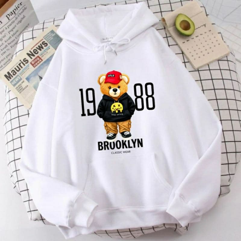Moletom Casaco Unissex Brooklyn Ursinho 1988 Canguru Com Capuz Roupa De Frio Inverno Confortável