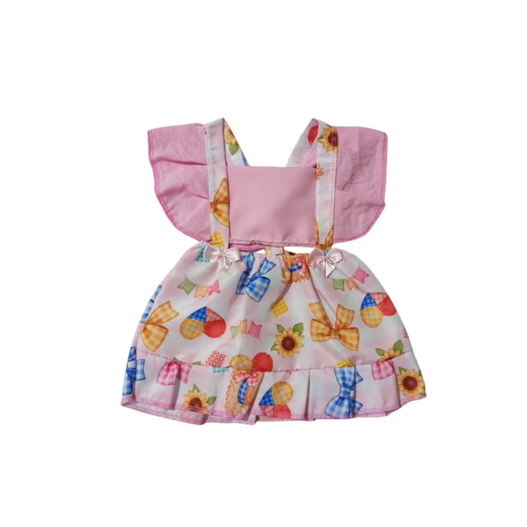 Vestido Bebê Infantil Delicado Menina Estampado com Babado e Laço