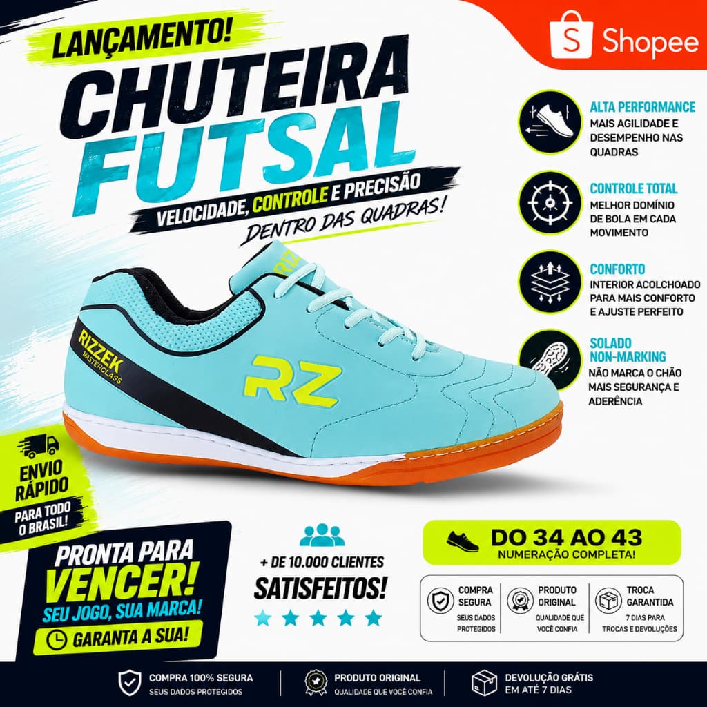 Chuteira Quadra Rizeek Macia E Confortavel