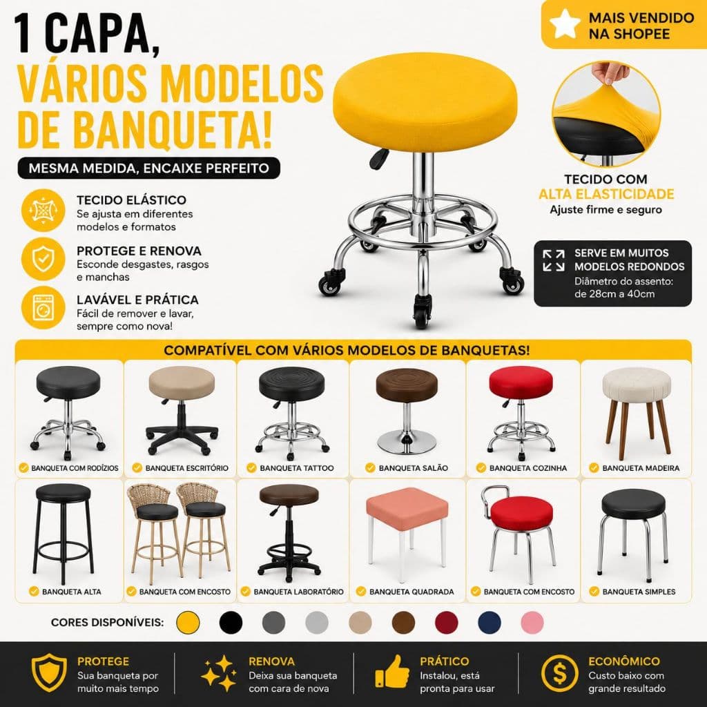 Capa para Banqueta Mocho Várias Cores Ajuste Perfeito Fabricante Direto