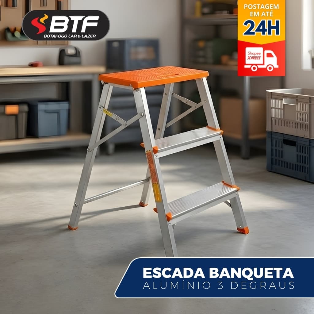 Botafogo Banqueta 3 Degraus Alumínio Portátil Escada Domestica Dobrável Reforçada Ate 110kg
