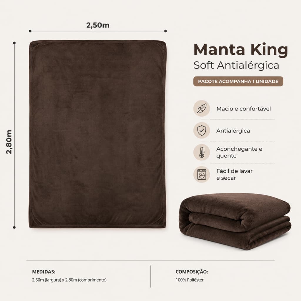 Manta Cobertor Casal King Fleece 2,50x2,80 Macia Confortável para Dias Frios inverno