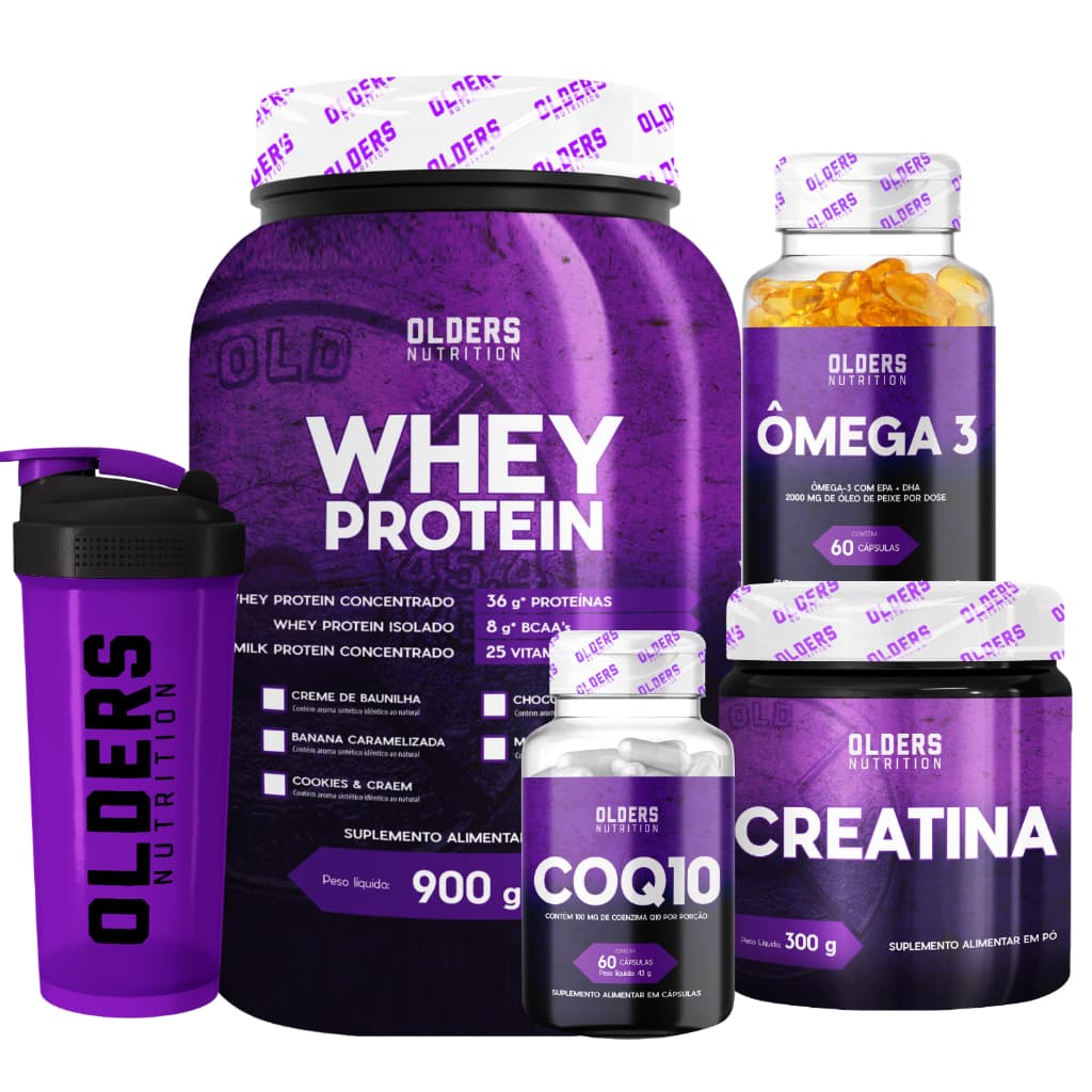 Combo Nutrition Whey + Coq10 + Ômega 3 + Creatina + Coqueteleira 600ml