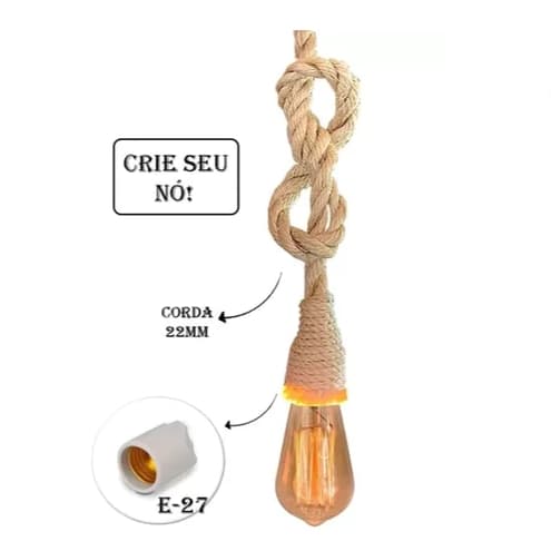 Pendente Corda Retro 1.5m Vintage Rustico Decorativo E27
