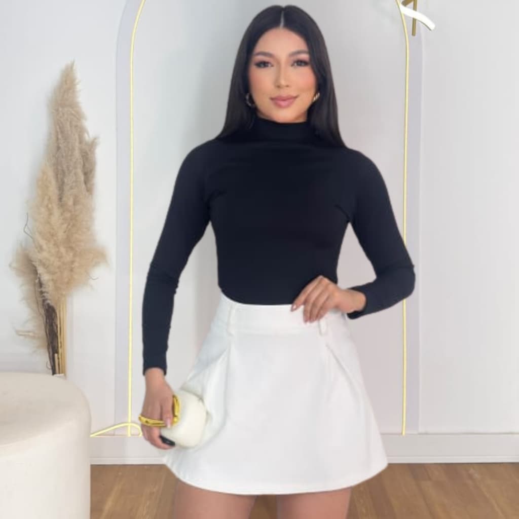 Blusa Feminina Manga Longa Ribana Gola Alta Frio inverno